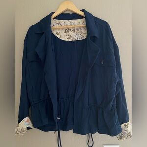 Frye Navy Blue Casual Jacket with Elastic Waist fit L